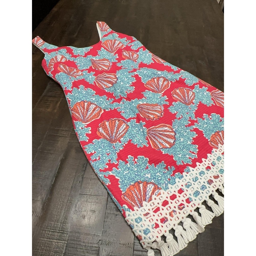 Lilly Pulitzer Womens 12 Multicolor Shell Tassel Hem Shift Sundress RN88189